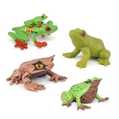 Wildlife Animal Frog Model Playsets 4 PCS Red Eye Tree Frog Triangular Leaf Frog Figures Figurine Family Party Favors Supplies Cake Toppers Set Toys for Boys Girls Kid Toddlers - Image 1