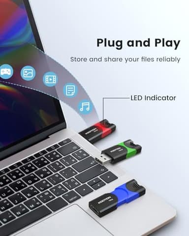 KOOTION 128GB Flash Drive 3 Pack USB Flash Drives Multicolor USB Drive Retractable Thumb Drive USB 2.0 Flash Drive Zip Drives High Speed Jump Drives with LED Indicator - 3Pack (Red, Green, Blue) - Image 5