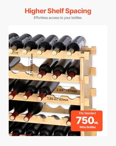 VEVOR 8-Tier 72 Bottles Stackable Modular Wine Rack, Freestanding Wines Holder Display Shelf, Solid Bamboo Wood Storage Racks, Wobble-Free Shelves for Kitchens, Dining Rooms, Cellars, Natural Color - Image 5
