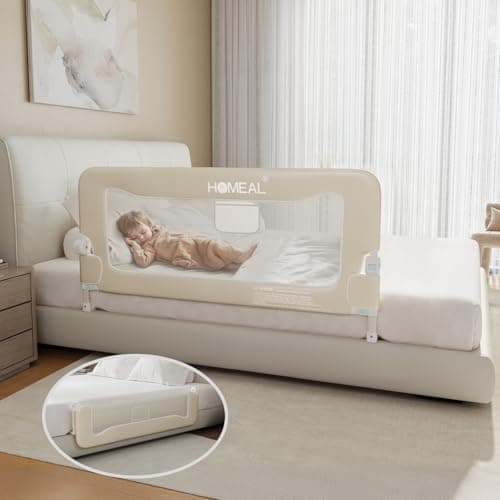 HOMEAL Bed Rail for Toddlers, 47in Foldable Toddler Bed Rails with U-Shape Base, Baby Bed Rail Guard for Twin Size, Full Size, Queen Size, King Size Beds, Bed Guard Rail for Toddlers, Beige - Image 1