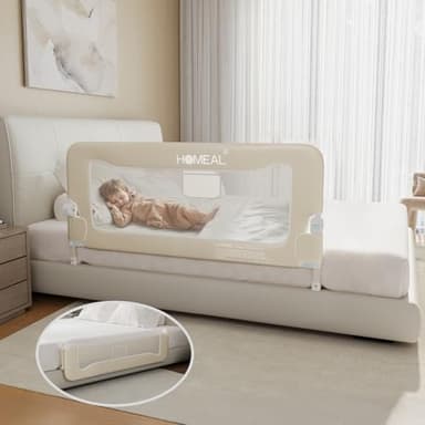HOMEAL Bed Rail for Toddlers, 47in Foldable Toddler Bed Rails with U-Shape Base, Baby Bed Rail Guard for Twin Size, Full Size, Queen Size, King Size Beds, Bed Guard Rail for Toddlers, Beige - Image 1