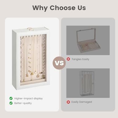 Lolalet Necklace Organizer Box, 2-Layer Jewelry Storage Boxes with Clear Lid for Necklaces, Tangle-Free Necklace Display Case for Women Girls -White - Image 6