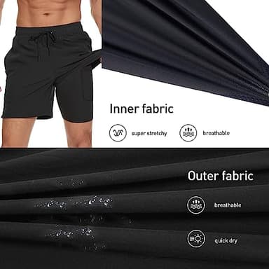 Arcweg Mens Swim Trunks with Compression Liner 2 in 1 Beach Swimming Trunks Quick Dry Swim Shorts with Zipper Pockets Black - Image 4
