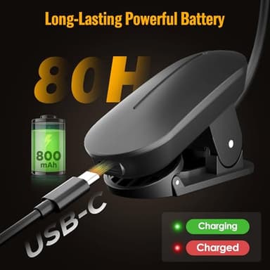 Clip-On Book Light for Reading in Bed - Portable LED Reading Light with 3 Brightness Levels,80 Hours Runtime,Rechargeable Clip Lamp for Books,Magazines,E-Readers,travel,Kid,Student,Adult,Night Readers - Image 5