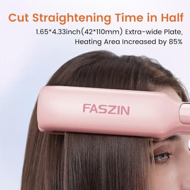 Faszin Professional Hair Straightener, 1.65inch Wide-Plate, Titanium Negative Ion Flat Iron, 30s Rapid Heating, LED Temp Display, Wide Voltage & 10 Adjustable Temp Levels (260-450℉) - Pink - Image 5
