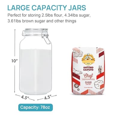 Vtopmart 78oz Glass Food Storage Jars with Airtight Clamp Lids, 3 Pack Large Kitchen Canisters for Flour, Cereal, Coffee, Pasta and Canning, Square Mason Jar with 8 Chalkboard Labels - Image 3