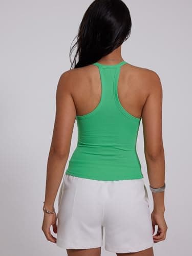 Danysu V Neck Tank Top for Women with Built in Bra Ribbed Racerback Tank Tops Fitted Basic Cami Tops Neon Green - Image 7