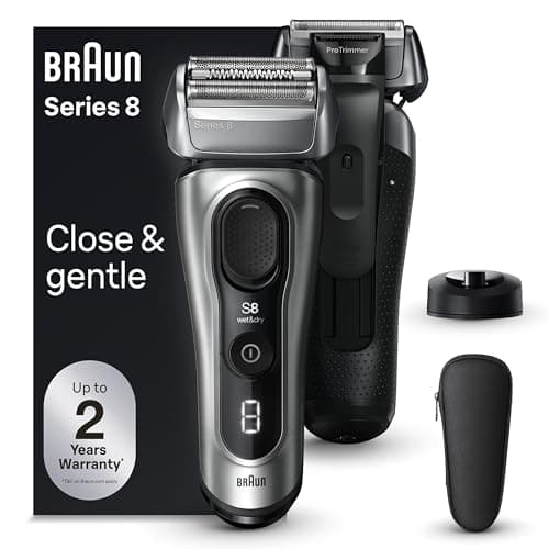 Braun Series 8 Electric Razor for Men, with 4+1 Shaving Elements & Precision Long Hair Trimmer, Close & Gentle Even on Dense Beards, Wet & Dry Electric Razor with 60min Runtime, 8517s Galvano Silver - Image 1