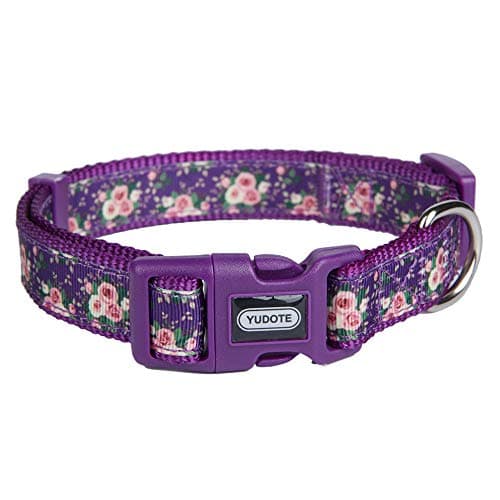 YUDOTE Floral Dog Collars Adjustable Nylon Collar with Quick Release Buckle for Female Male Dogs, Purple, Small - Image 1