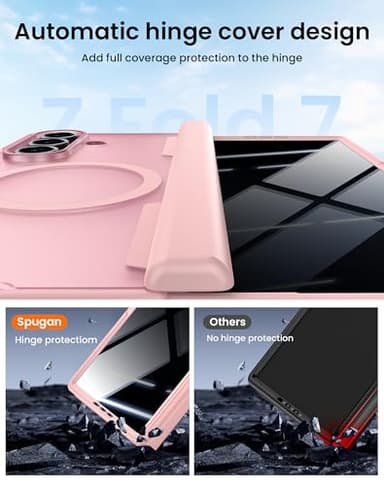 Spugan for Galaxy Z Fold 7 Case with Privacy Screen Protector, [Compatible with MagSafe] [Hinge Protection] Military Drop Protection, Shockproof Translucent Phone Case for Samung Z Fold 7 (Pink) - Image 5