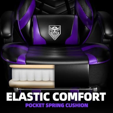 Vonesse Gaming Chair, Big and Tall Gaming Chair with Footrest and Massage, Gaming Chairs for Adults with Lumbar Support, Ergonomic High Back Computer Chair with Pocket Spring Cushion (Purple/Black) - Image 5