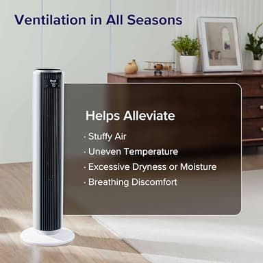 LEVOIT Tower Fan for Bedroom, Standing Fan with 28dB Quiet for Sleep, Remoter, 12H Timer, 25ft/s Velocity, 5 Speeds, 4 Modes, 90° Oscillation for Home, Office, Indoor, Bladeless 36 inch, White - Image 8