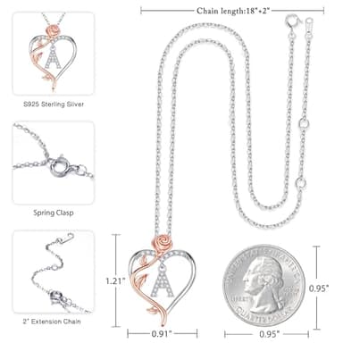 Iefil Unique Rose Heart Initial Necklace, 925 Sterling Silver Rose Love Heart Initial W Necklace Jewelry, Gifts for Her, Anniversary Birthday Gifts for Women - Image 4