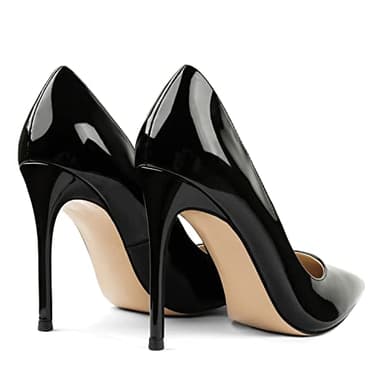 COLETER Women's 4 Inch Pumps Pointy Toe Wedding Dress Shoes Slip on Stiletto Pumps Patent Black 7US - Image 5