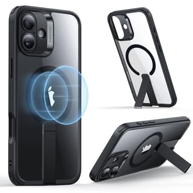ESR for iPhone 16 Case with Stand, Compatible with MagSafe, Magnetic Kickstand Case for iPhone 16, Military-Grade Protection Shockproof Case, Boost Series, Clear Black - Image 1