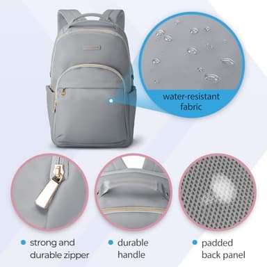 LIGHT FLIGHT Laptop Backpack for Women, 15.6 Inch Computer Bag, Casual Notebook Backpack for Work Travel Business Trip College, Grey - Image 5