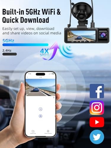 3 Channel 5G WiFi Dash Cam, 4K+1080P+1080P Dash Cam Front and Rear Inside with 64GB Card, 3.16” IPS Screen, G-Sensor, Loop Recording, Parking Monitor, 170° Wide Angle, IR Night Vision, WDR, Silver - Image 3