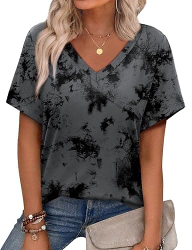 Alaroo Plus Size Tops for Women Short Sleeve Boho Tops V Neck Summer Clothes for Women 2025 Print 05 3XL - Image 1