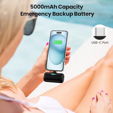 Mini Portable Charger USB C Power Bank,Upgraded 5000mAh PD Fast Charging Battery Pack Built-in USB-C Connector,LCD Display,Compatible with iPhone16,16 Plus,16Pro/Max/15,iPad Pro/Air,Android Phone etc - Image 4