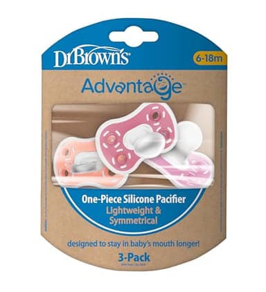 Dr. Brown's Advantage One-Piece Silicone Baby Pacifier, Fully Symmetrical Soother, Coral/Light Pink/Pink, 6-18m, BPA Free, 3 Pack - Image 2