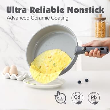 SENSARTE 17 Piece Ceramic Pots and Pans Set, Nonstick Detachable Handle Cookware, Induction Kitchen Cookware Set with Removable Handle, Dishwasher ＆ Oven Safe (Gray) - Image 4