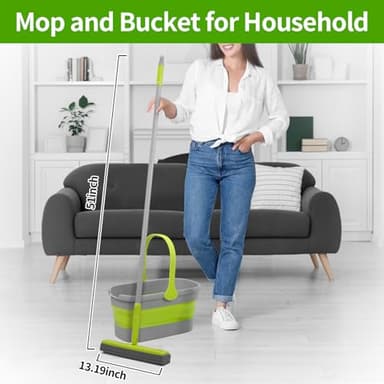 REEWII Sponge Mop and Collapsible Bucket Set with Wringer and Replaceable Mop Sponge Pads for Home Bathroom Tile Hardwood Floor Wall Cleaning - Image 3