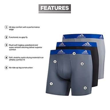 adidas Microfiber Boxer Briefs Underwear Pack for Men, Onix Grey/Black/Collegiate Royal Blue/Performance, Small - Image 2
