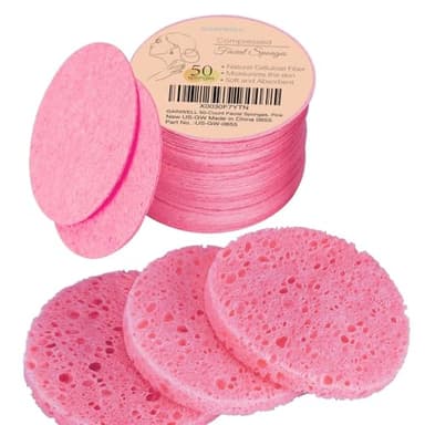 GAINWELL 50-Count Compressed Facial Sponges for Daily Facial Cleansing and Exfoliating, 100％ Natural Cosmetic Spa Sponges for Makeup Remover, Reusable, Pink - Image 1