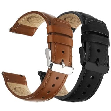 Fullmosa 18mm 20mm 22mm Leather Watch Bands Quick Release Watch Strap for Men Women, 2 Pack Soft Replacement Strap Wristband with Stainless Steel Buckle,20mm Toffee Brown&Silver/Black&Black - Image 1