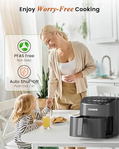 Nuwave Brio Plus Air Fryer 8 Qt, New & Improved, PFAS-FREE, 7 Digital One-Touch Cook Functions that AIR FRY, BAKE, ROAST, DEHYDRATE, TOAST, REHEAT, PREHEAT, 150 Presets, 50°F~400°F (Cool Gray) - Image 5