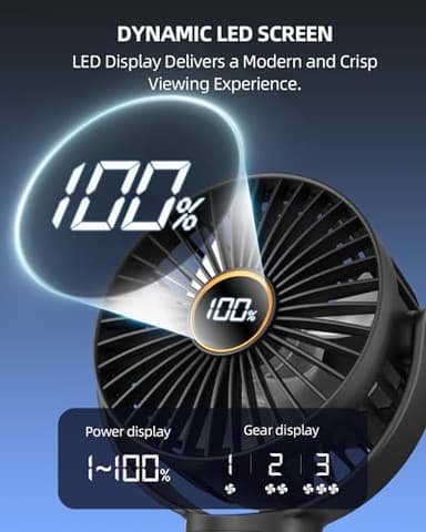 Portable Stroller Mini Fan, Small Rechargeable Personal Fan, Baby Travel Essentials for Wagon, Car Seat, Treadmill, Battery Powered Biking Gear Accessories, 360° Rotation, 3-Speed, Display, Black - Image 4