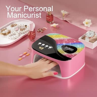 LVAINIT SUNX11 Rhinestone uv Nail Lamp - LED UV Gel Nail Dryer with Rainbow Crystal Design, 3-Second Quick Dry, Touch Screen, Detachable Base, 4 Timer Settings, for Fingernails & Toenails - Image 2