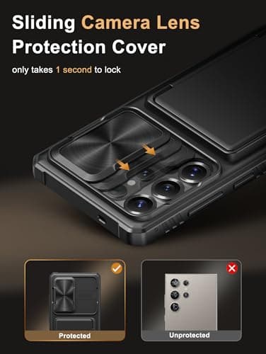 Vihibii for Samsung Galaxy S25 Ultra Case with Card Holder (4 Cards), [RFID Blocking] & Slide Camera Cover & Military Grade Drop Protection, Heavy Duty Wallet Cover for Samsung Galaxy S25 Ultra, Black - Image 4