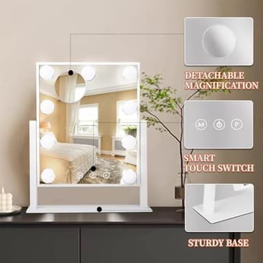 MKupView Vanity Mirror with Lights Makeup Mirror with Lights 9 Dimmable Bulbs Hollywood Lighted Makeup Mirror Detachable 10x Magnification 3 Color Lighting Modes, Lamp Beads, MKupView-SM2 - Image 4