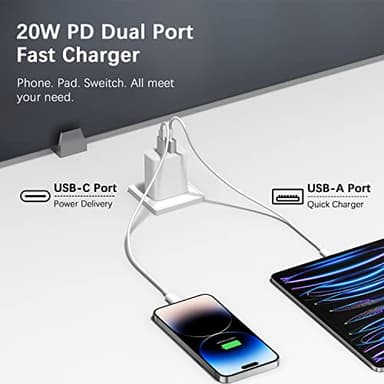 [3 Pack] USB C Charger Block Fast Charging Multiport Adpater iPhone 17 Charger Block 20W USB-C & USB-A Port for iPhone 17/16/15/14/13/12/11/X/8 iPad, Google Pxel, Samsung Galaxy - Image 2