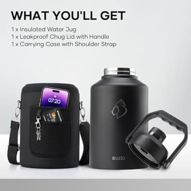 BUZIO 1 Gallon Water Bottle Insulated, (Cold for 48 Hrs) 3.58in Big Wide Mouth Leak Proof, 128oz Large Water Jug Stainless Steel Metal Flask with Handle for Camping,Outdoor Work,Travel,Hiking, Black - Image 7