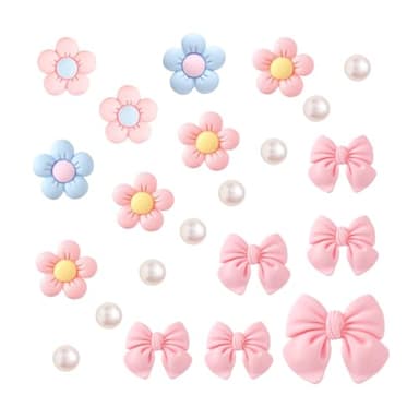 Geveay Pink Shoe Charms for Girls Women,22Pcs Cute Flower Bow Shoe Charms with Pearl,Resin Flower Shoe Accessories for Decoration Perfect Birthday Party Gift - Image 1