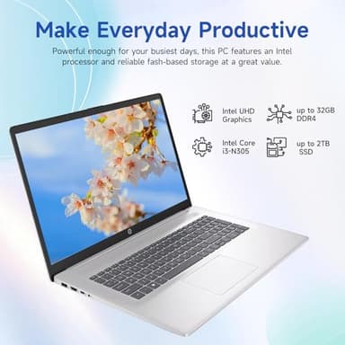 HP 17.3" Touchscreen Laptop, 8-Cores Intel Core i3-N305, 8GB RAM, 128GB eMMC + 512GB SSD, Numeric Keypad, Webcam, HDMI, Wi-Fi 6, Windows 11 Home, Silver - Image 3