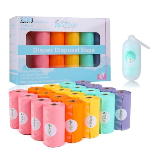 Diaper Bags Disposable for Baby, 20 Refill Rolls/300 Bags Waste Bags with Dispenser, Convenient and Quick Diaper Disposal, Rainbow - Image 1