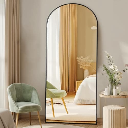 DUMOS Arched Full Length Mirror with Stand 64"x21" Floor Standing Aluminum Frame for Bedroom Body Hanging Leaning Modern Simple Home Decor Shatter-proorf Nano Glass Wall Living Room Cloakroom Black - Image 1