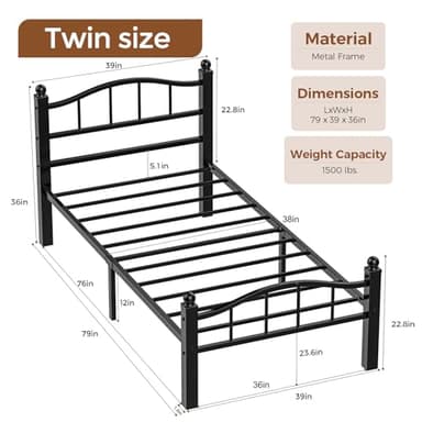 Blbeed Metal Twin Bed Frames, Noise-Free Design & Underbed Storage Heavy Duty Bed Frames with Headboard No Box Spring Needed/Tool-Free Assembly - Image 2