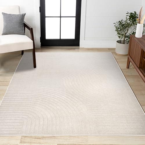 JONATHAN Y Hallie High-Low Curve Ivory/Cream Indoor/Outdoor Area Rug, 12x15, Minimalist, Pet Friendly, Non-Shedding, Stain Resistant, Hose-Washable for Backyard, Patio, Porch (SCN100B-15) - Image 1