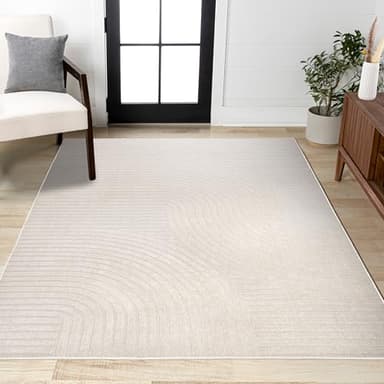 JONATHAN Y Hallie High-Low Curve Ivory/Cream Indoor/Outdoor Area Rug, 12x15, Minimalist, Pet Friendly, Non-Shedding, Stain Resistant, Hose-Washable for Backyard, Patio, Porch (SCN100B-15) - Image 1