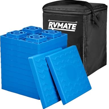 RVMATE RV Leveling Blocks 12 Pack, Heavy Duty Camper Leveling Blocks, Leveling Blocks for RVs, Reduce Trailer Movement, Trailer Leveling Blocks Great for Single and Dual Wheels - Image 1