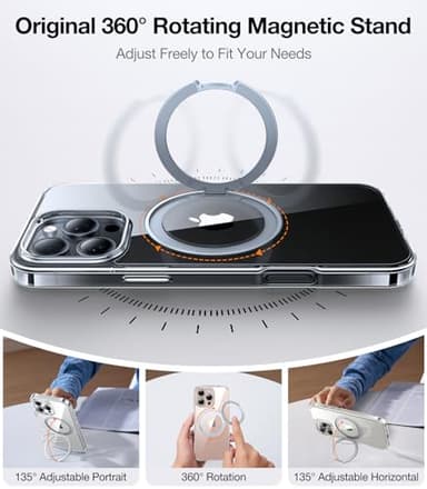 TORRAS Upgraded 360 Rotatable Magnetic Ring for iPhone 16 Pro Max Case, Fit for MagSafe with Stand Ring Holder, 16FT Mil- Grade Shockproof Translucent for iPhone 16 Pro Max Phone Case Ostand, Clear - Image 2