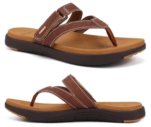 COFACE Womens Orthopedic Flip Flops Ladies Slip On Athletic Yoga Memory Foam Cushioned Recovery Walking Thong Sandals Summer Beach Pool Slippers Comfortable Plantar Fasciitis Arch Support Brown Size 8 - Image 1