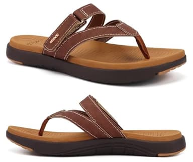 COFACE Womens Orthopedic Flip Flops Ladies Slip On Athletic Yoga Memory Foam Cushioned Recovery Walking Thong Sandals Summer Beach Pool Slippers Comfortable Plantar Fasciitis Arch Support Brown Size 8 - Image 1