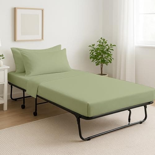 Cottingon 4 Pc Cot Sheets 28"x75" Set, 100% Egyptian Cotton, Perfect for Rollaway Beds, Narrow Twin, Camping, Cot Size, Rv Bunk, Guest Bed Replacement 7" Deep Mattress, Sage Solid - Image 1