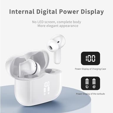 Wireless Earbuds, Bluetooth 5.4 Headphones in Ear with 4 ENC Noise Cancelling Mic, New Wireless Earphones HiFi Stereo Deep Bass 40H Playtime, In-Ear Bluetooth Earbuds LED Display IP7 Waterproof, White - Image 5