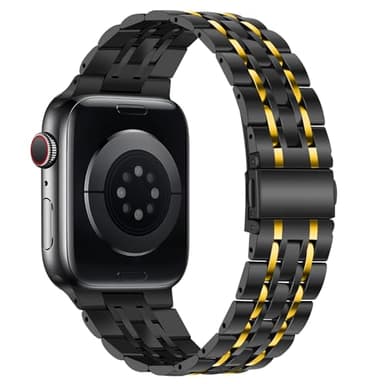 Tasikar Band Compatible with Apple Watch Band 42mm(Series 11/10) 41mm 40mm 38mm Men Women Strap Stainless Steel Metal Bracelet Compatible with iWatch SE Series 11 10 9 8 7 6 5 4 3 2 1, Black-Gold - Image 3